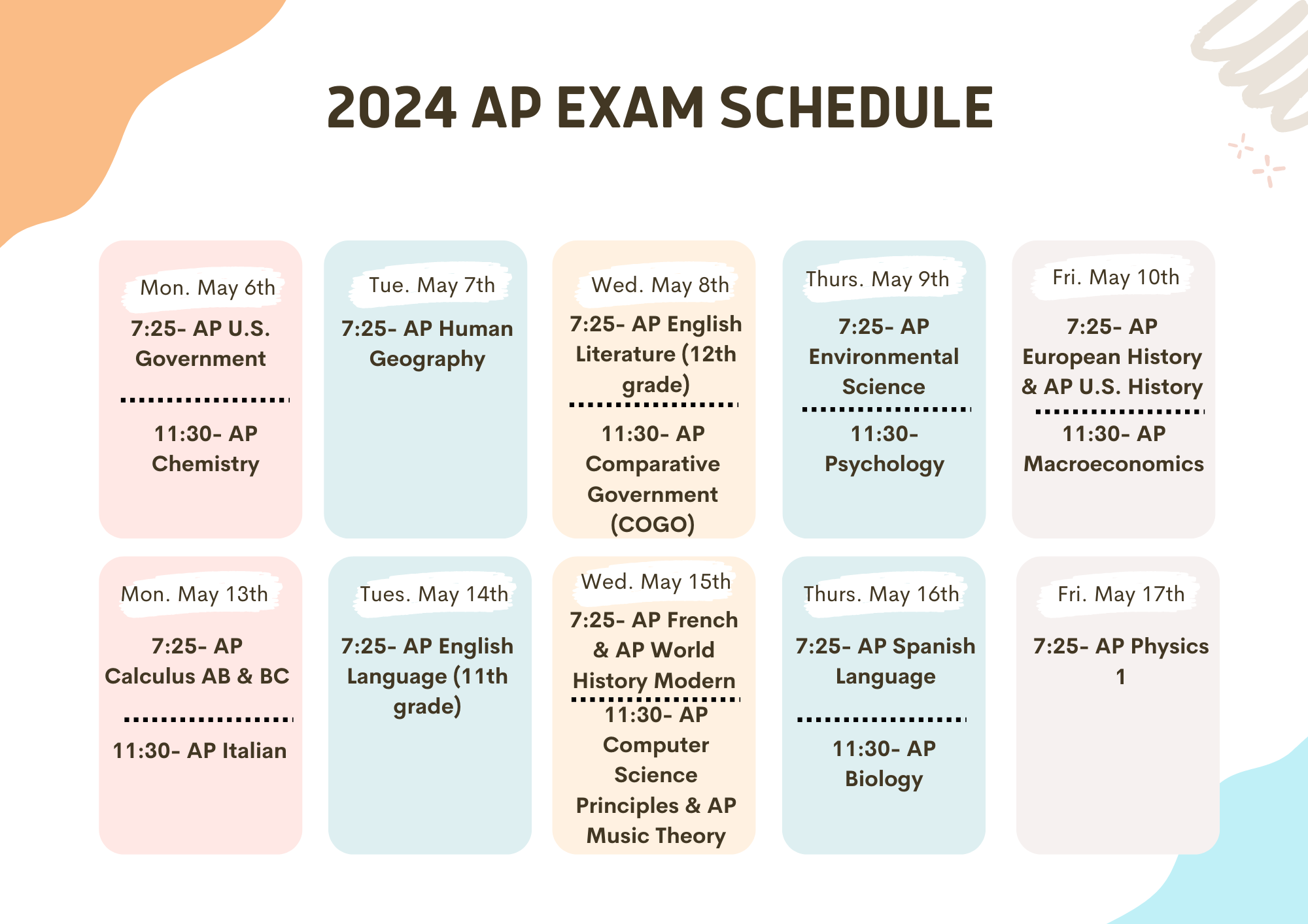 2024 Ap Exam Schedule Dates And Time Margy Saundra