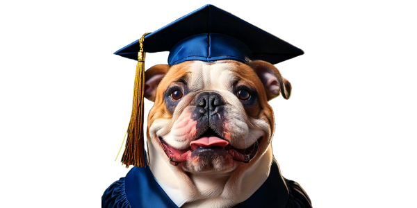 Bulldog wearing a Cap and Gown